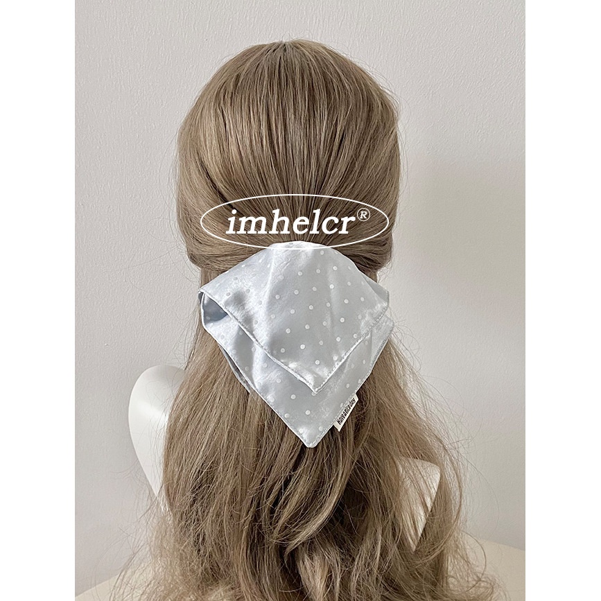 Women's Spring Summer Satin Scrunchie Hair Tie Beige Polka Dots