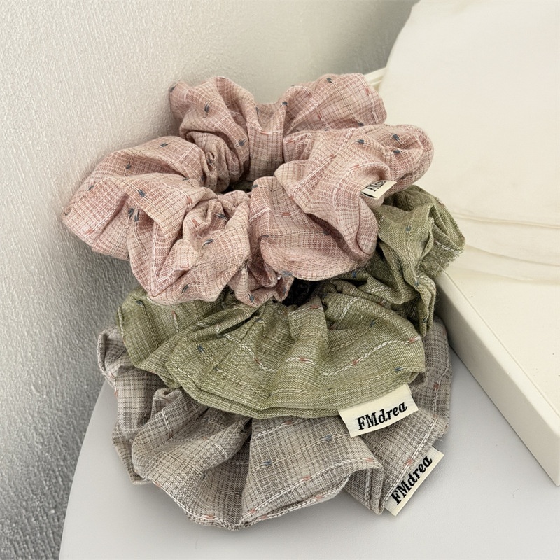 Women's Retro Cloth Hair Tie For Spring Styling Pink Green Plaid