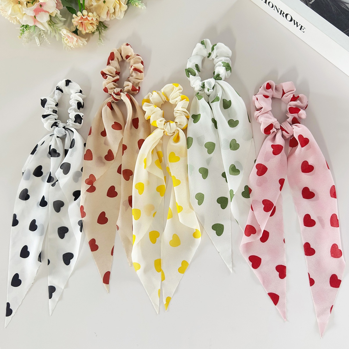 Women's Valentine Gauze Large Bowknot Hair Tie Sweet Heart Pattern