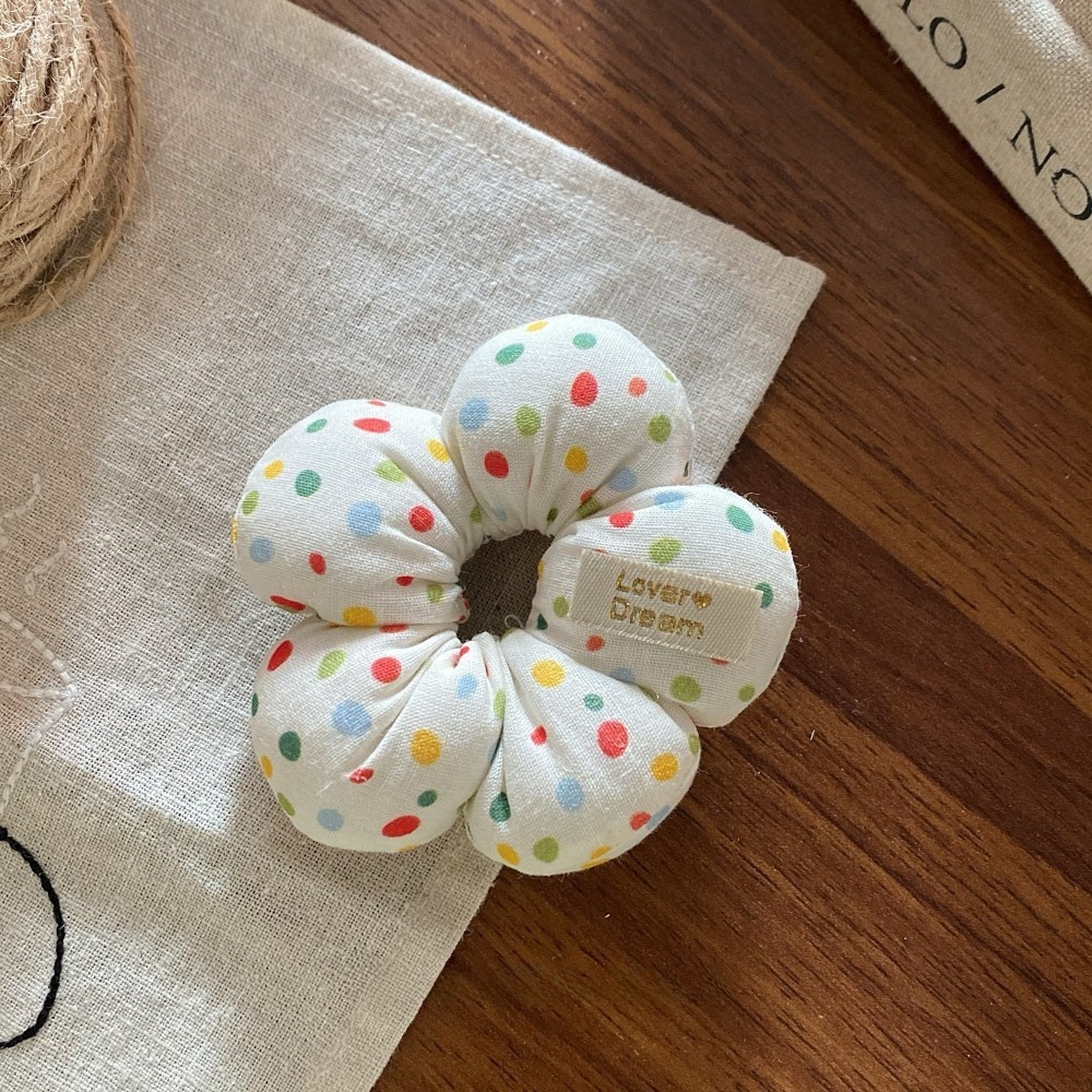 Women Sweet Cloth Bubble Braid Hair Rope Spring Floral Bow Knot Beige Pink