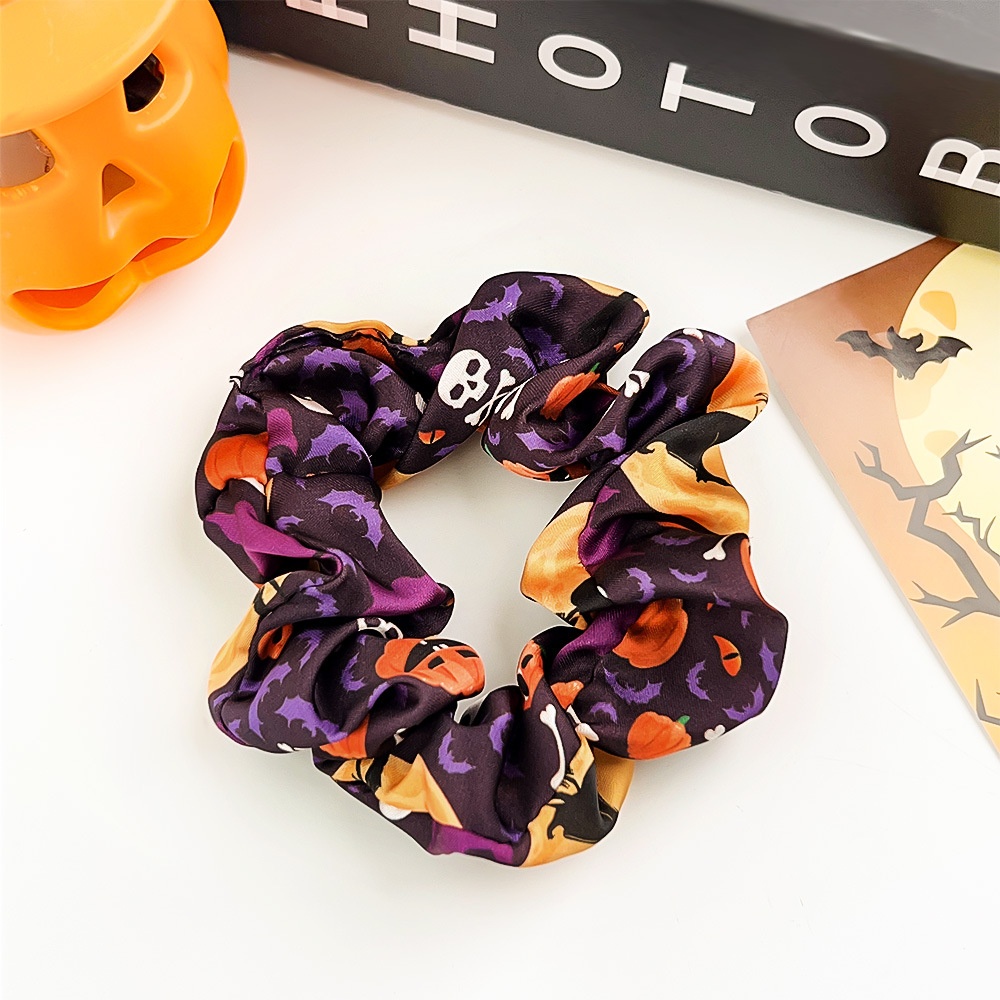 Women's Halloween Cloth Elastic Scrunchies Retro Pumpkin Skull