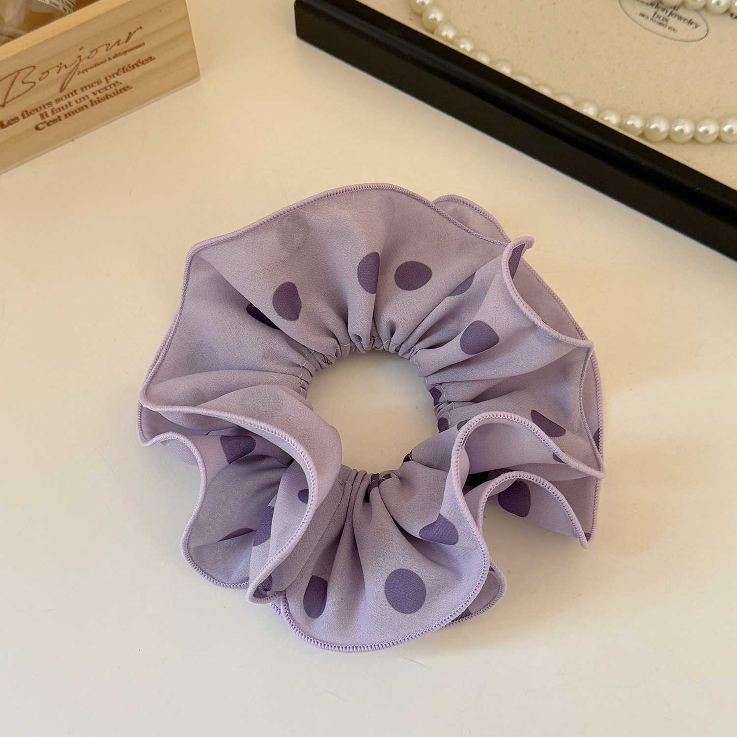 Women's Spring Everyday Cloth Hair Scrunchie Pink Purple Polka Dots