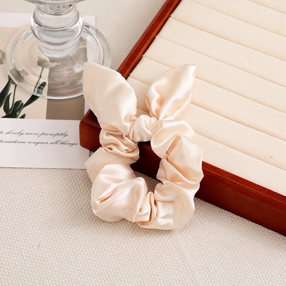 Women's Daily Satin Bowknot Hair Tie Rubber Band Black Bunny Ears