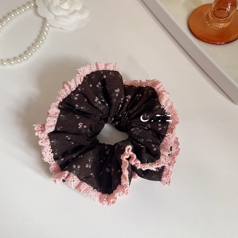 Women's Coffee Ditsy Floral Cloth Hairband Elastic Tie for Low Bun