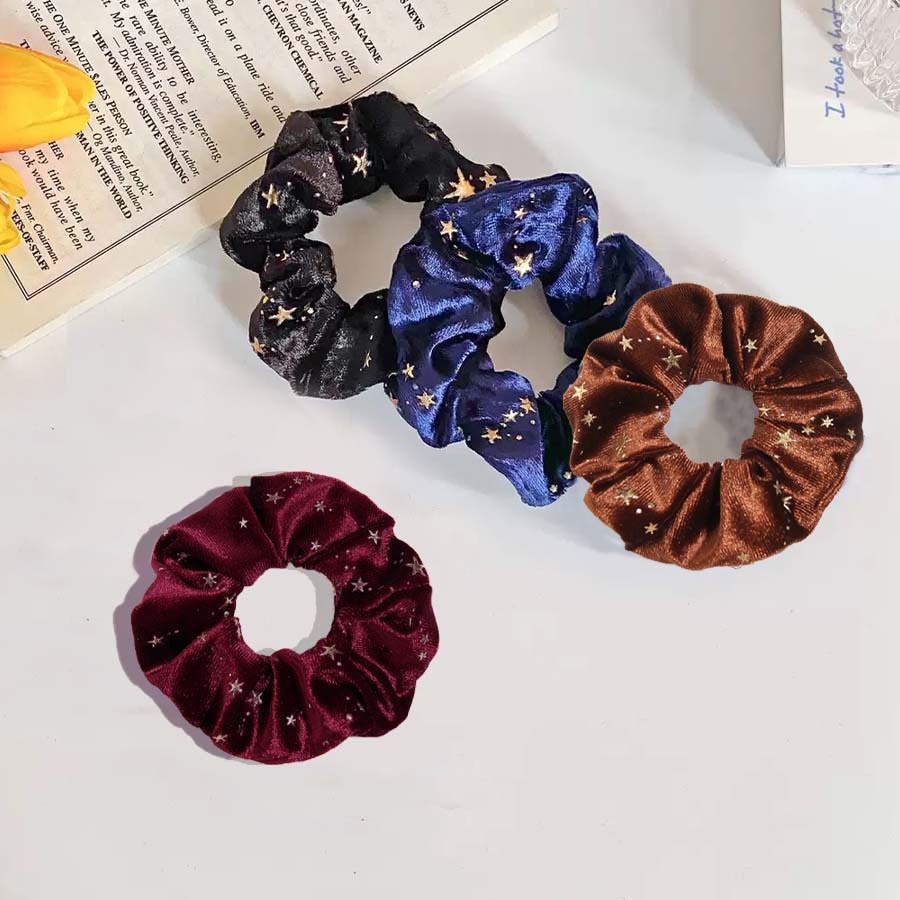 Women's Elastic Gold Velvet Bubble Headband with Star Print Pattern