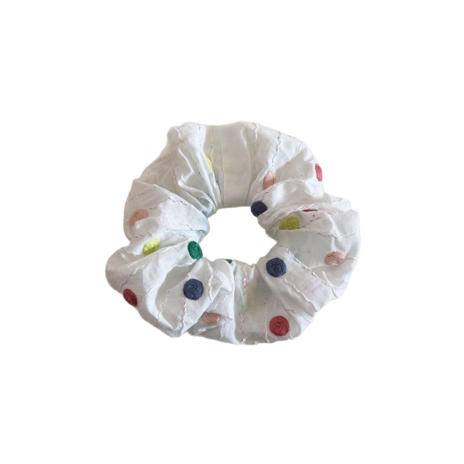 Women's Cloth Hair Scrunchie For Spring Summer Colorful Polka Dot Embroidery