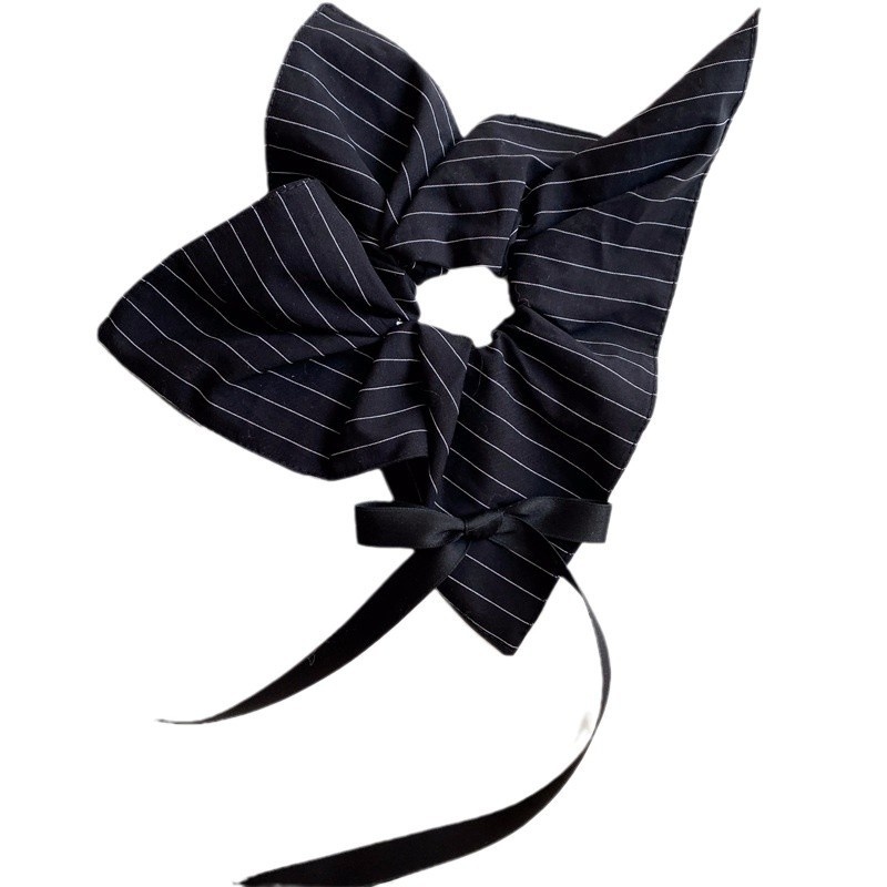 Women's Cloth Bowknot Telephone Cord Hair Tie For Spring Black Plaid
