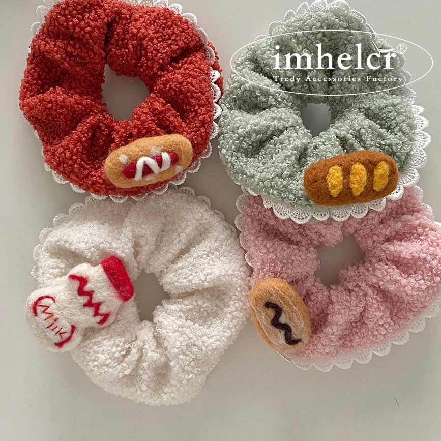 Women's All-Season Felt Hair Clip Tie Cartoon Teddy Dog Hot Dog Bun