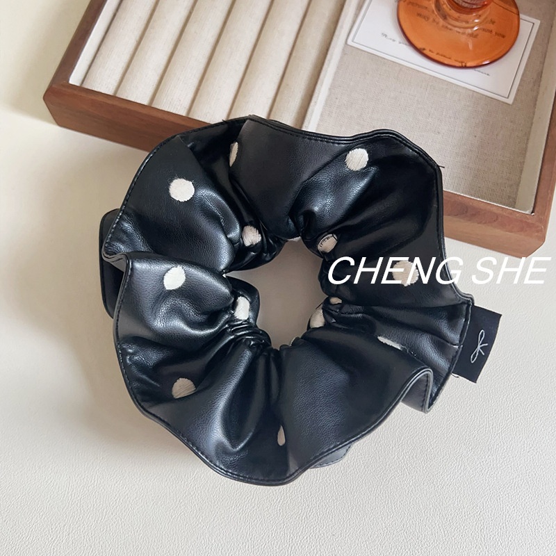 Women's Black PU Leather Polka Dot Hair Ties Sweet Cool Slim Waist Hair Bands