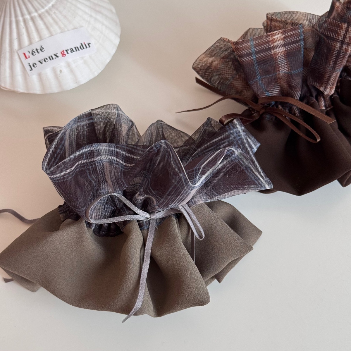 Women's Retro Brown Plaid Gauze Bow Knot Hair Tie, Elegant Winter Accessory