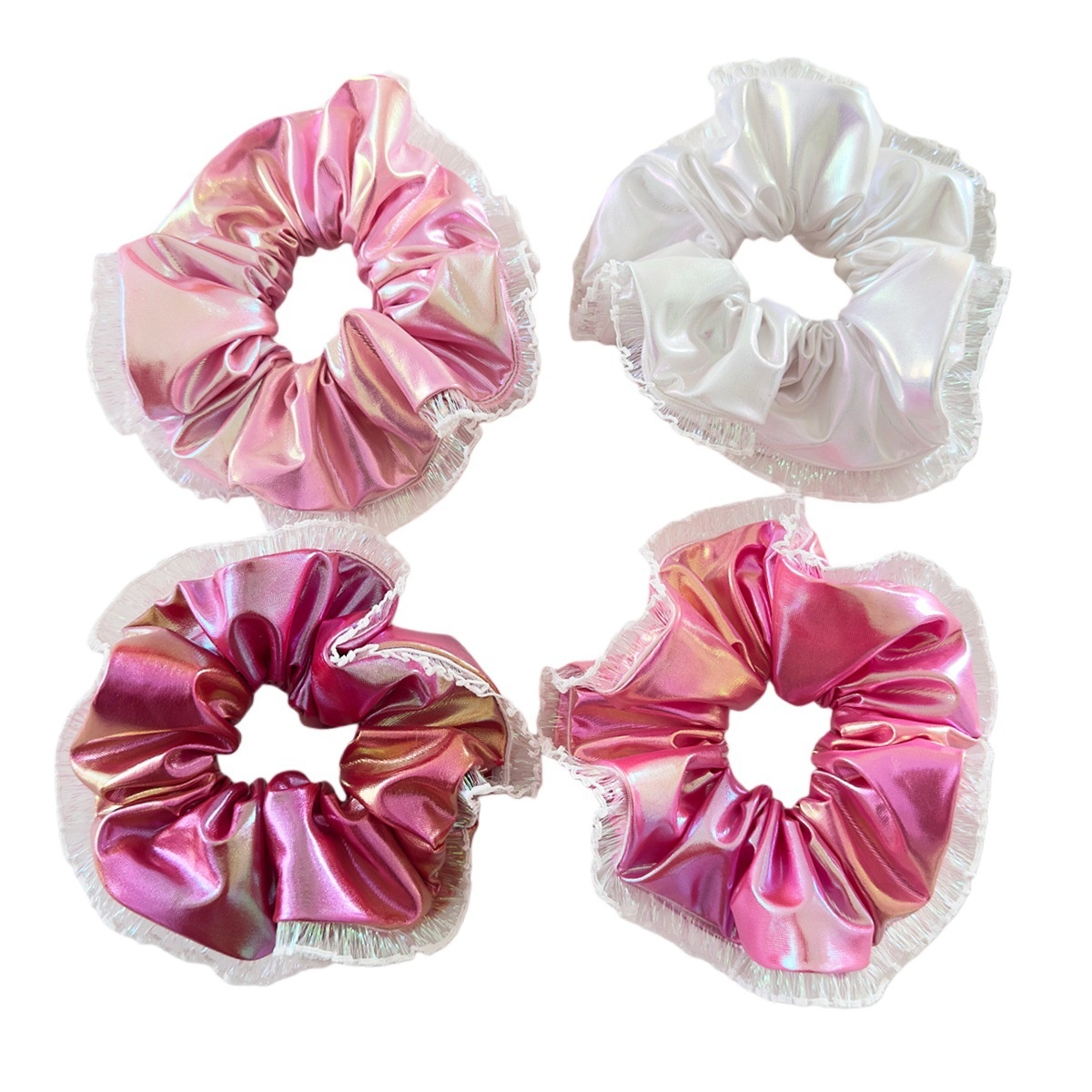 Women Festive Large PU Leather Hair Tie Laser Cut Lace Pink Rose Gold