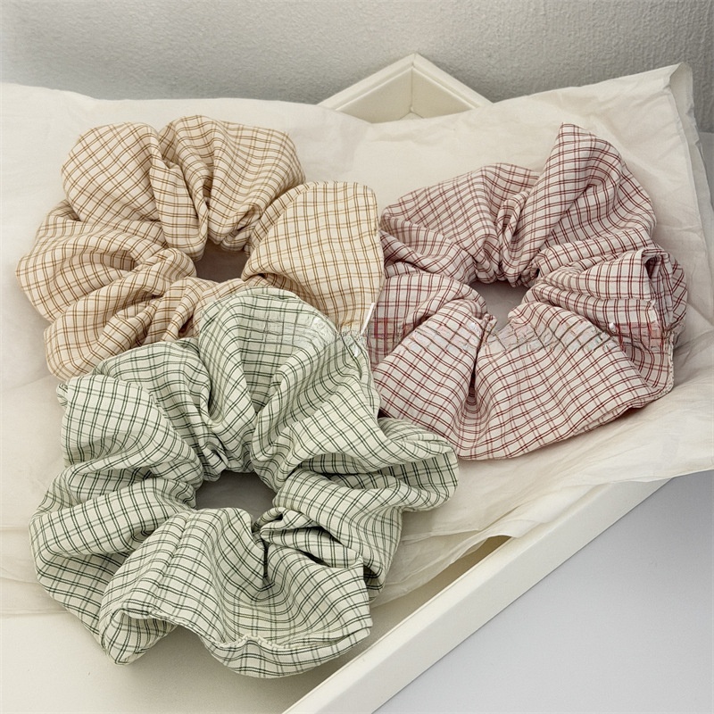 Women's Spring Summer Cloth Hair Tie Accessories Red Green Khaki Plaid