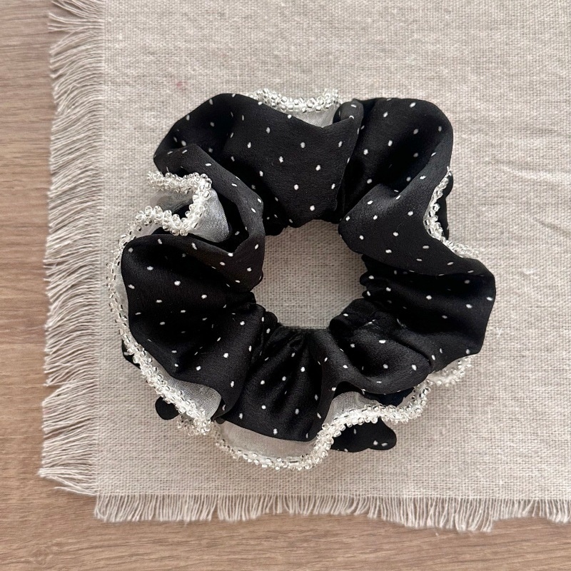Women's Cotton Bow Elastic Hairband Black And White Polka Dot Bear