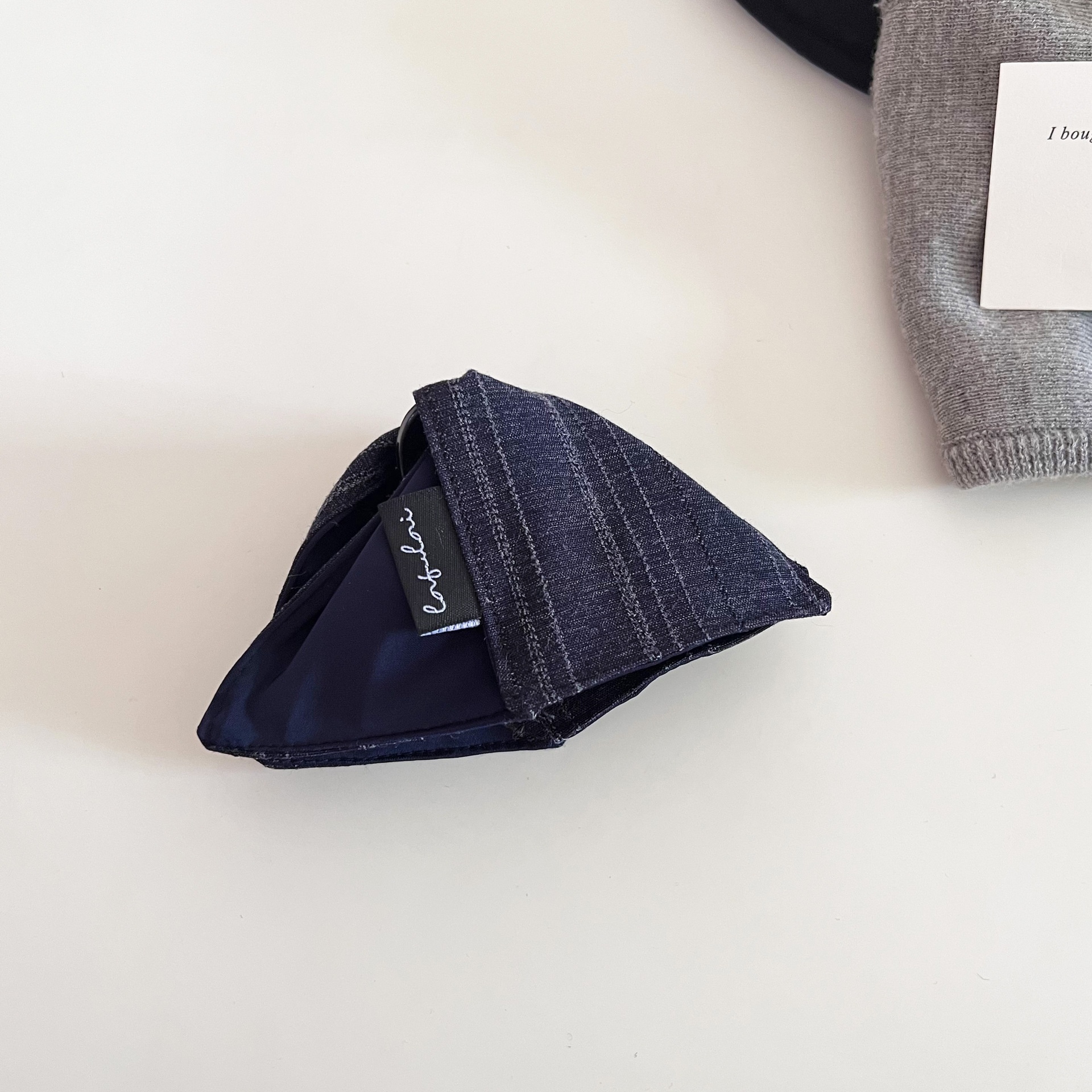 Women's Cloth Bowknot Half Bun Scrunchie Hair Claw Navy Blue Striped