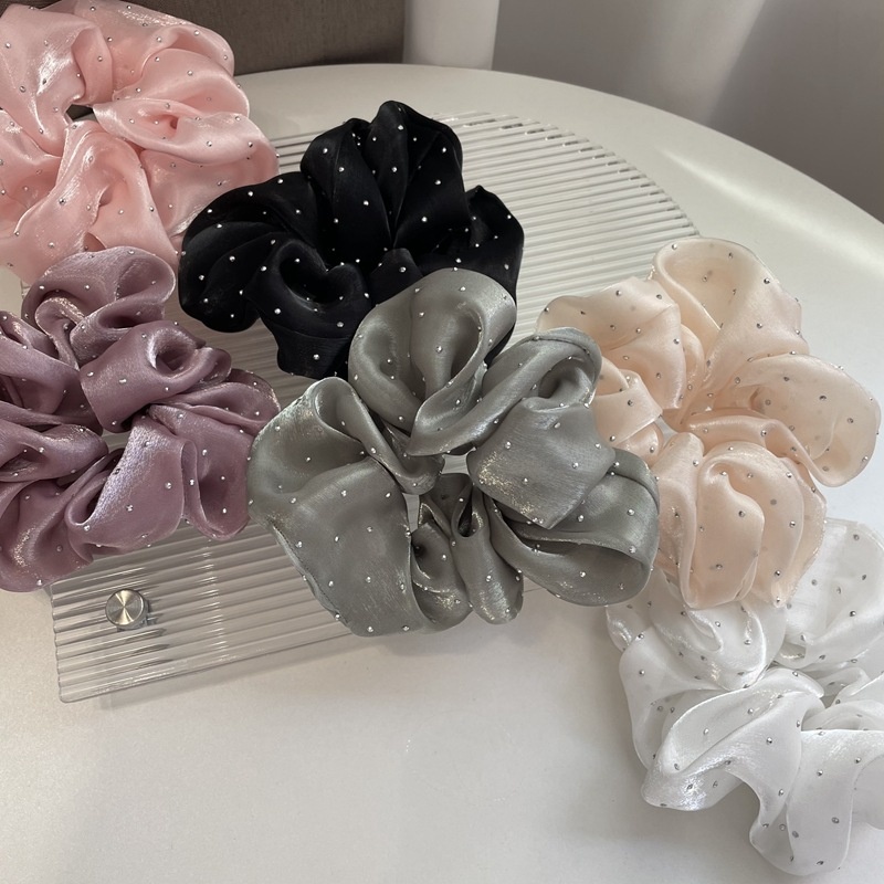 Women's Daily Handmade Rhinestone Satin Scrunchie Hair Tie Solid Color
