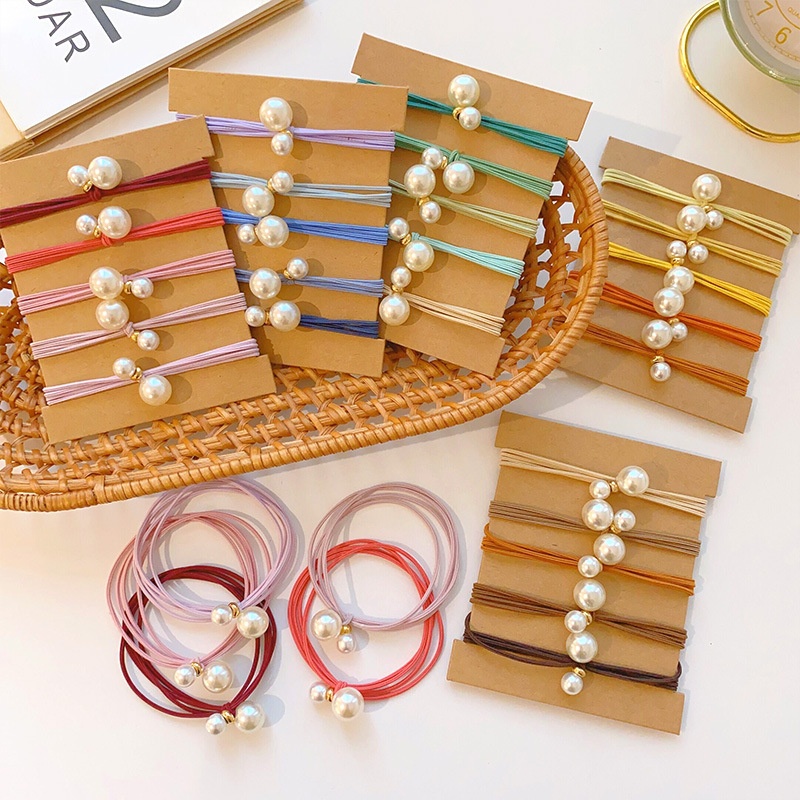 Women's Handmade Pearl Hair Ties Elastic Polyester Daily Bands Graduated Color