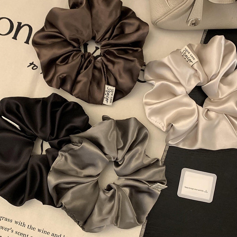 Women Irregular Satin Hair Tie Elegant Spring Hair Accessory Black