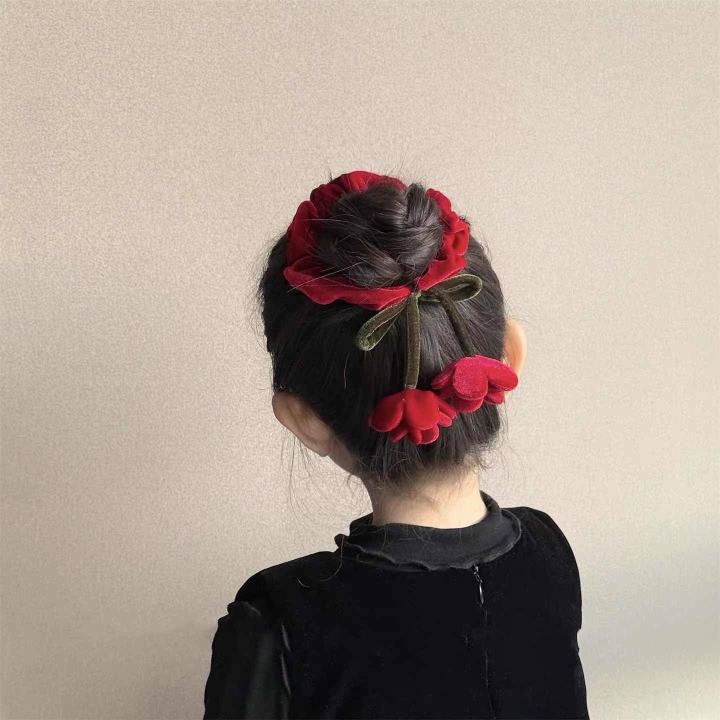 Women's Velvet Big Bow Hair Clip Autumn Winter Red Rose Hairband