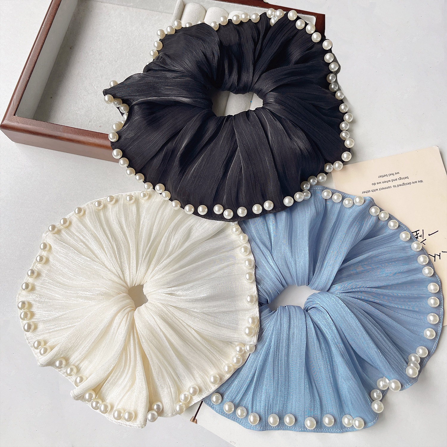 Women Large Pearl Satin Party Headband Hair Accessory White Black Blue
