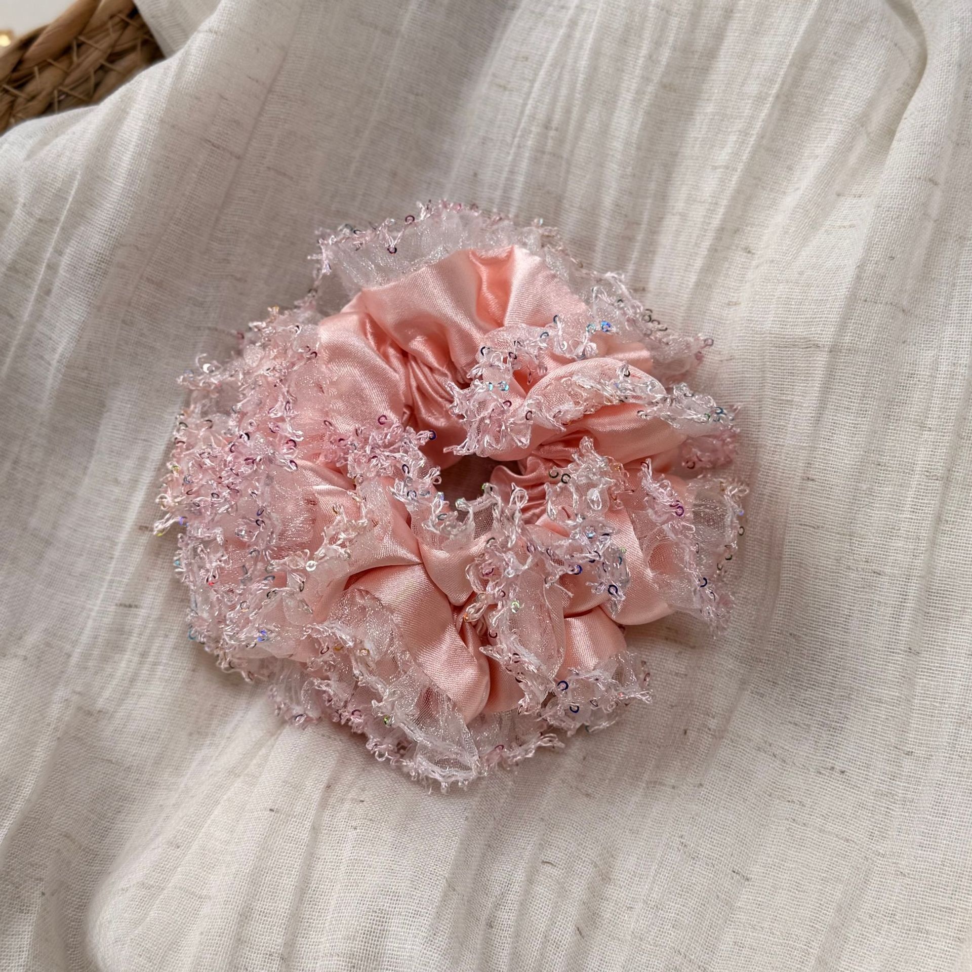 Women Party Fluffy Sequin Satin Bow Hairband Pink Blue Gold Flower