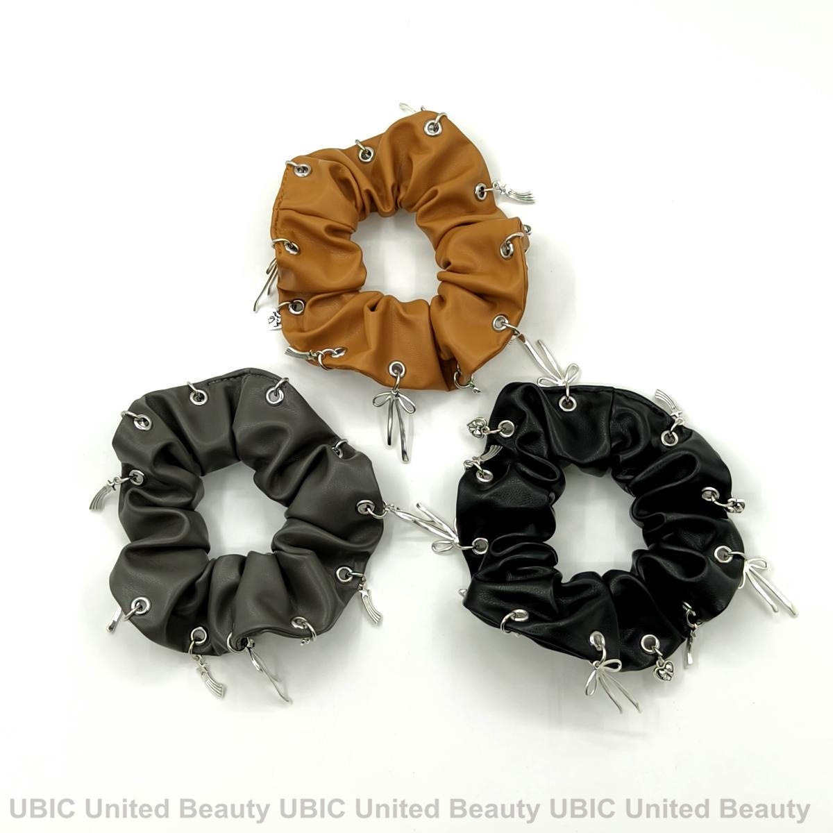 Women's Punk PU Leather Large Bow Elastic Hair Tie Metal Buckle Solid Color