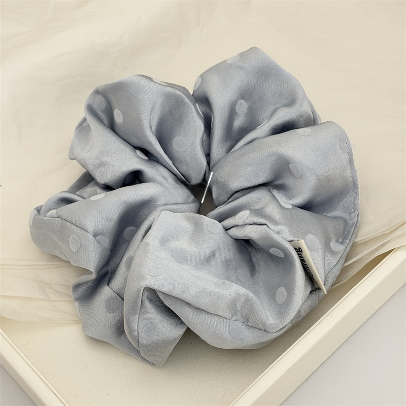 Women's Spring Flocking Satin Hair Tie Scrunchie Black Polka Dots