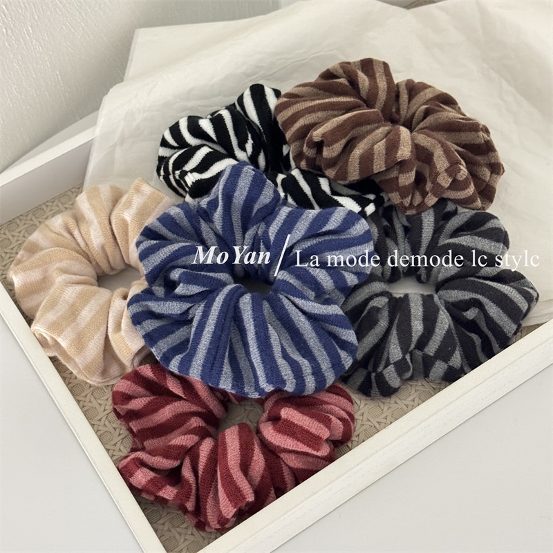 Women's Soft Knitted Winter Hair Ties Retro Stripe Color Block