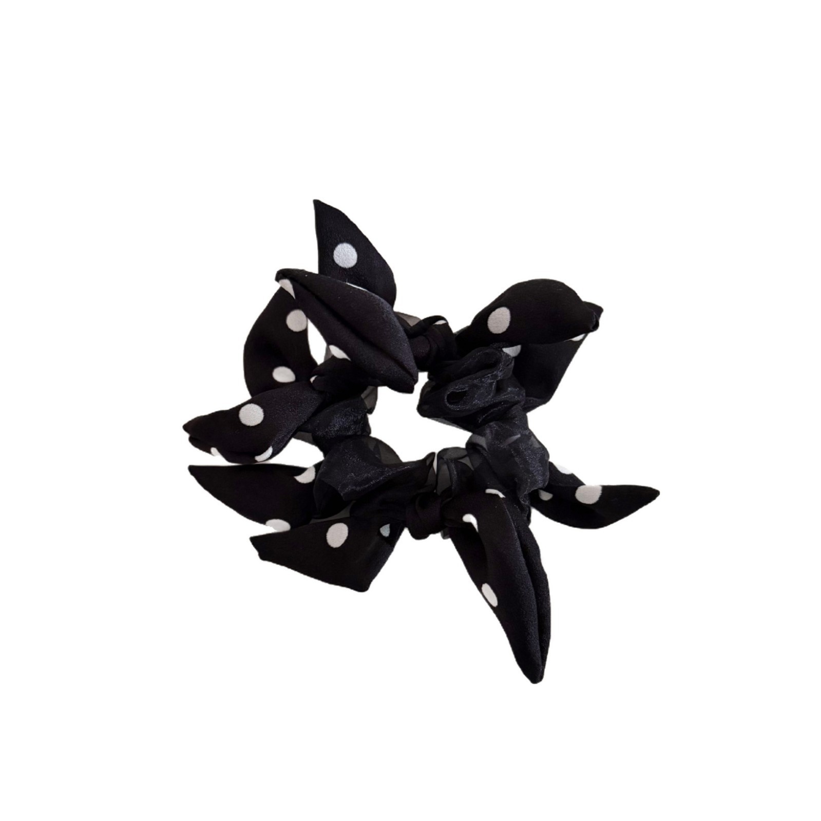 Women's Mesh Large Bowknot Hair Tie Accessory Black And White Polka Dot