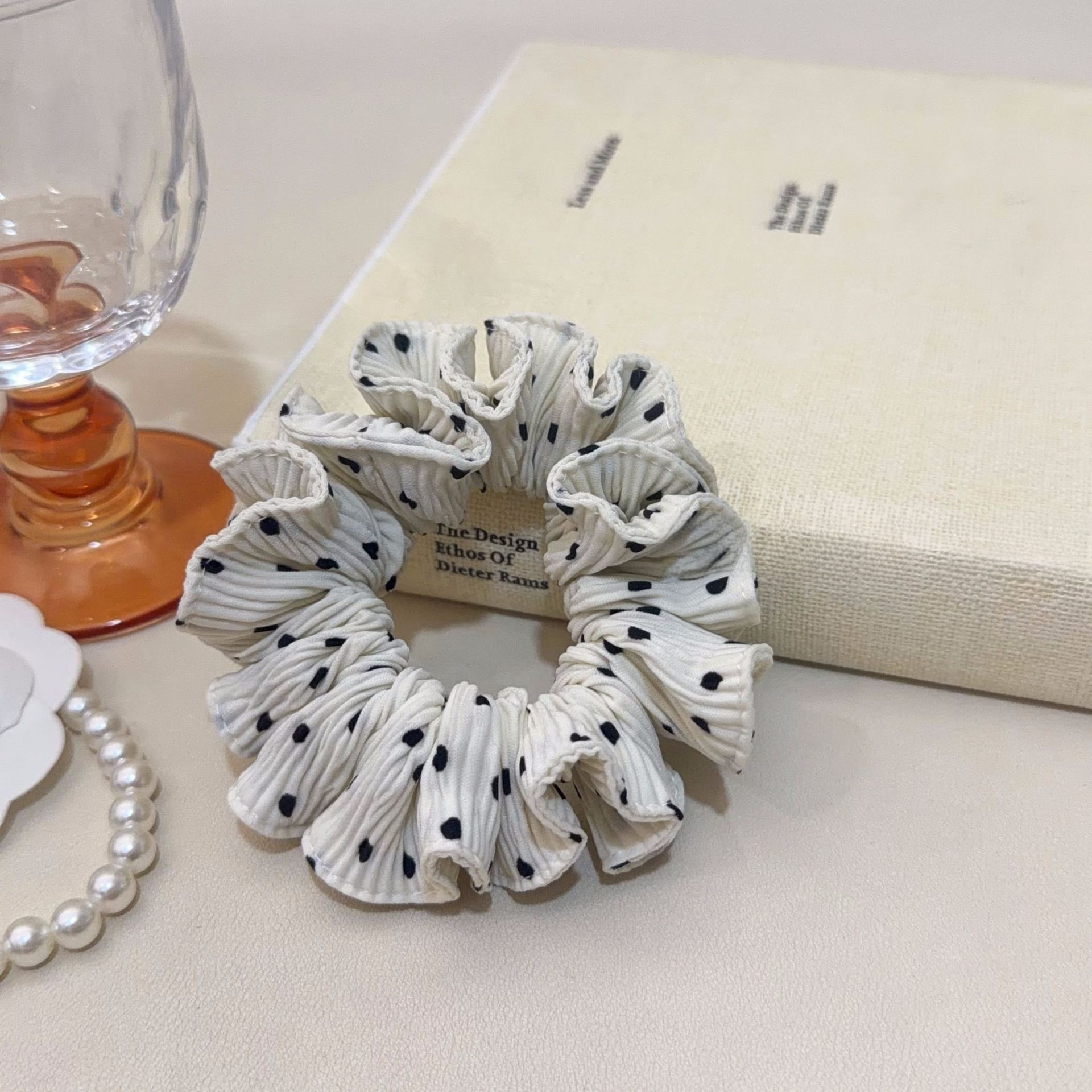 Women's Everyday French Style Chiffon Hair Scrunchie White Polka Dots