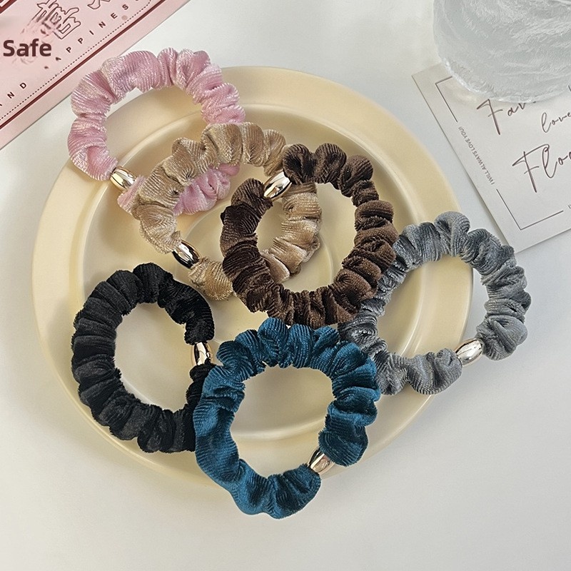 Women's Large Elastic Velvet Hair Ties Striped Grey Pink Blue Black