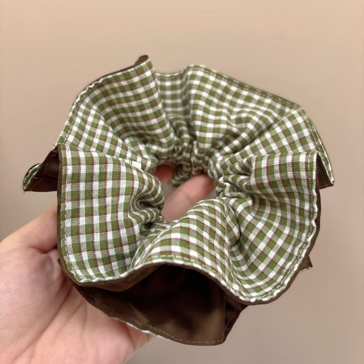 Women's Simple Cloth Hair Tie For Spring Summer Green Plaid Color Block