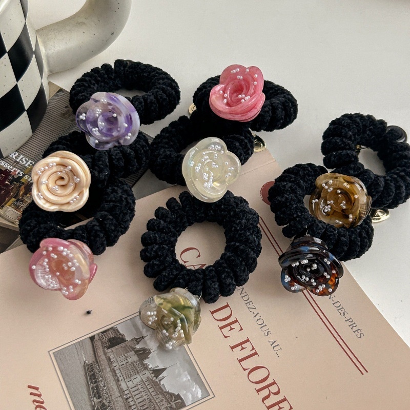 Women's Elastic Acetate Pearl High Ponytail Hair Band Rose