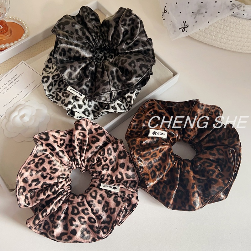 Women's Retro High Elastic Leather Hair Ties For Bun Leopard Print