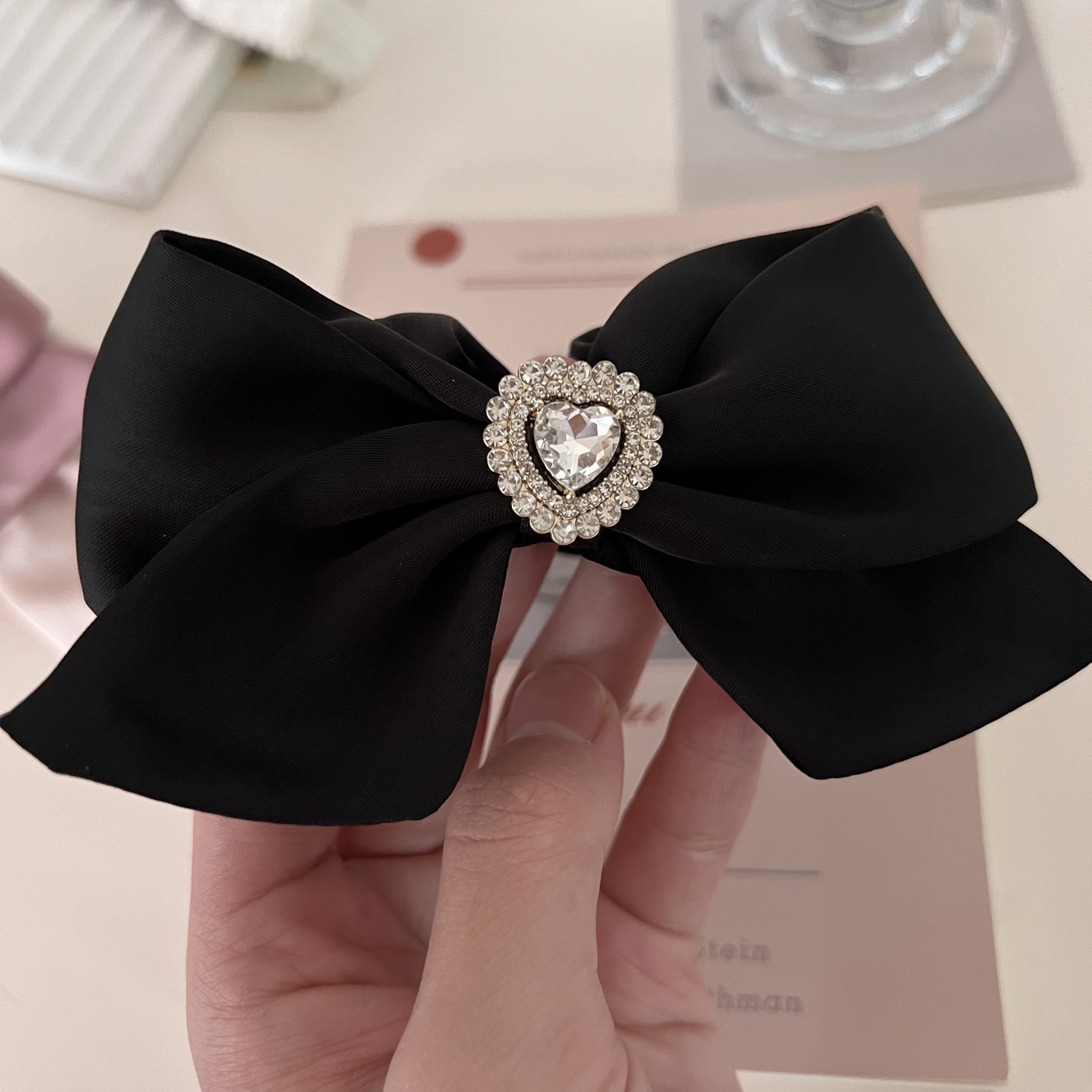 Women's Elegant Satin Bow Knot Hair Tie with Sparkling Rhinestones