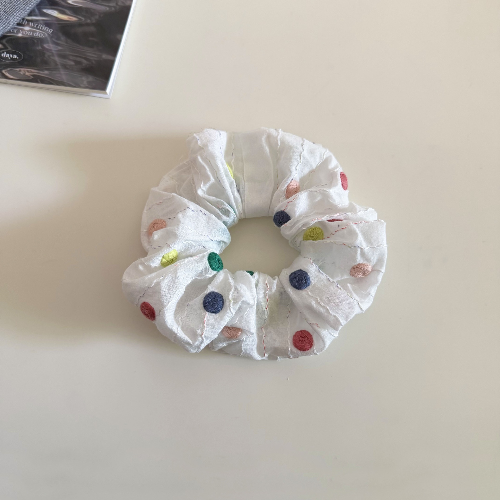 Women's Cloth Hair Scrunchie For Spring Summer Colorful Polka Dot Embroidery