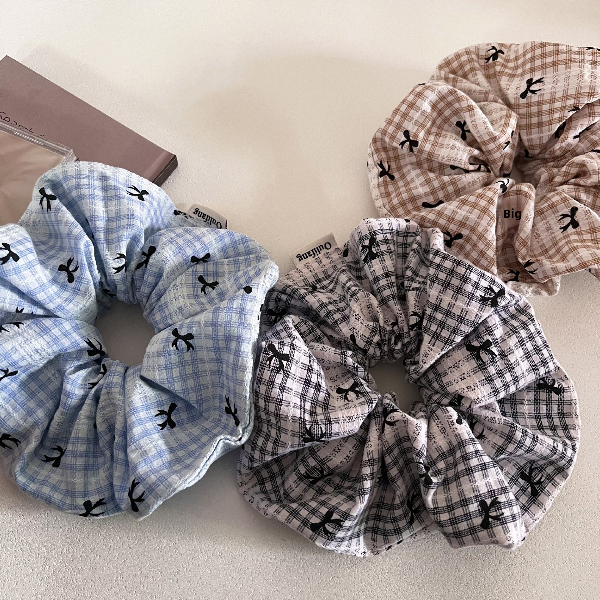 Women's Plaid Bowknot Fabric Hair Tie Elegant Low Ponytail Accessory