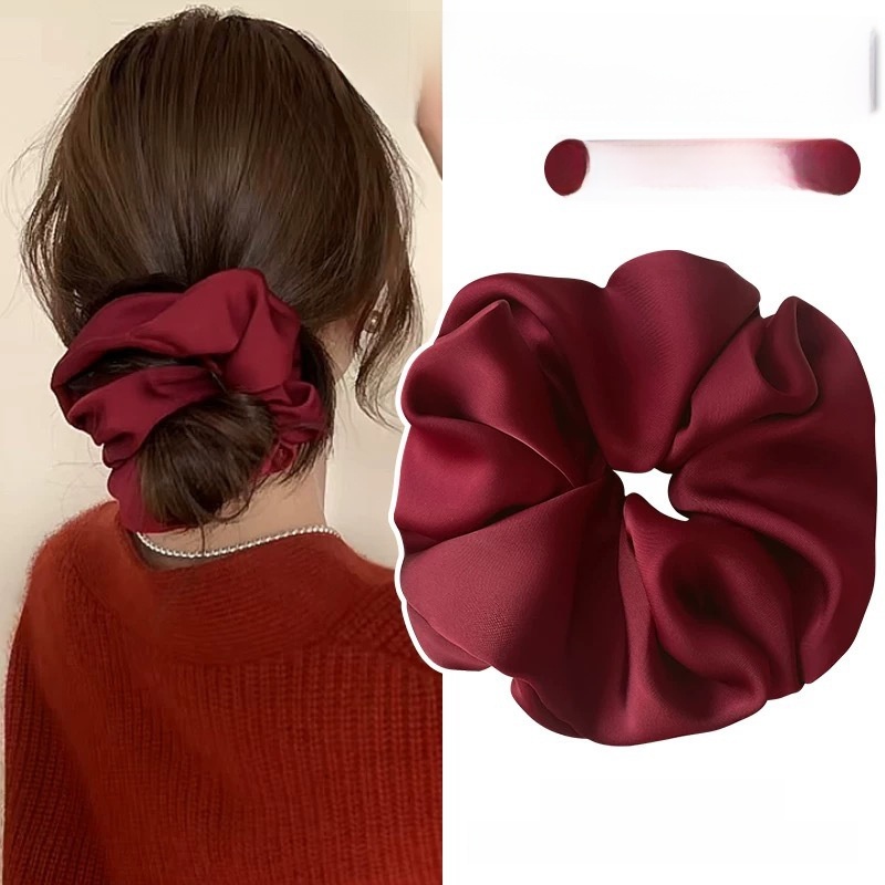 Women's Extra Large Satin Flower Hair Bun Scrunchie Solid Colors