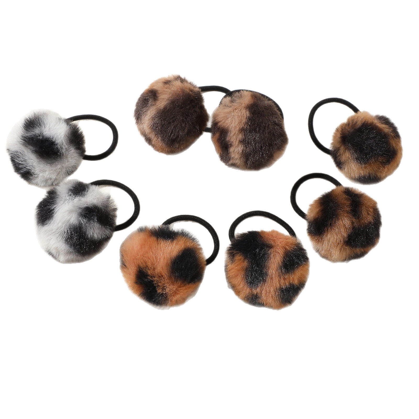 Women's Winter Plush High Elasticity Pom Pom Hair Tie Leopard Print
