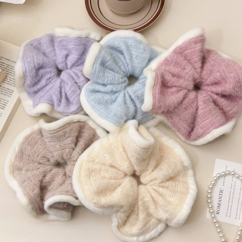 Women's Cozy Irregular Wool Yarn Hair Tie, Soft Autumn Winter Splicing Accessory