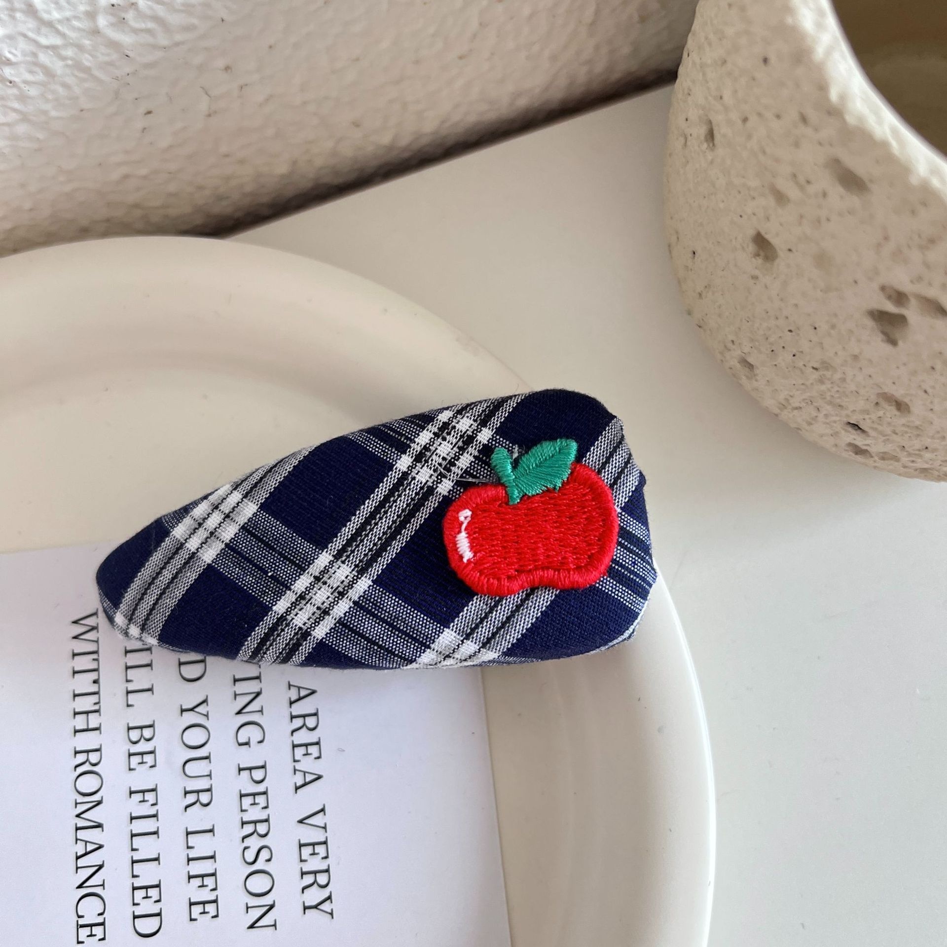Women's Elegant Cloth Scarf Hair Tie Daily Scrunchie Retro Plaid Cherry