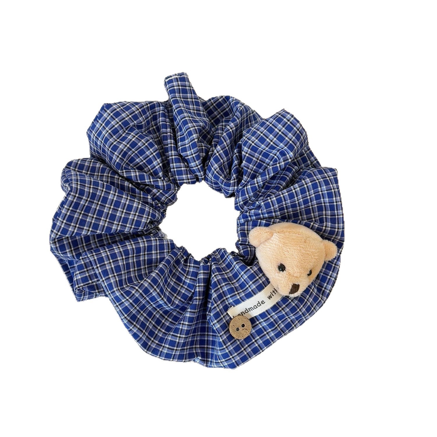 Women's Stylish Cloth Bowknot Scrunchie Blue Plaid Bear Pattern