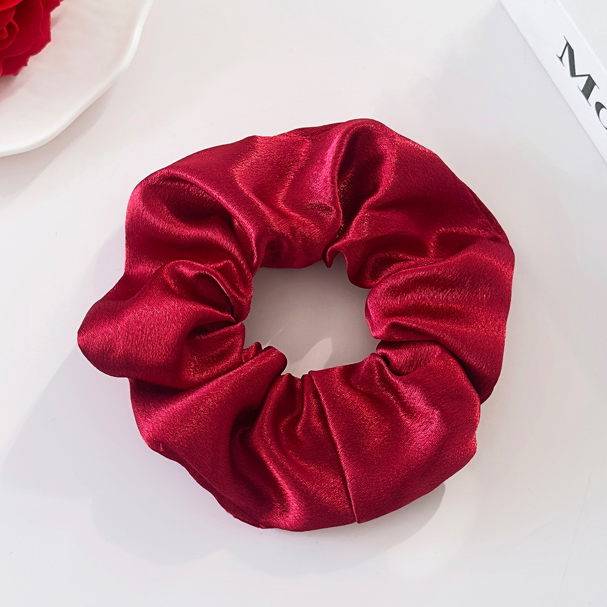 Women's Elegant Black Satin Hair Tie, Comfortable Solid Color Scrunchie
