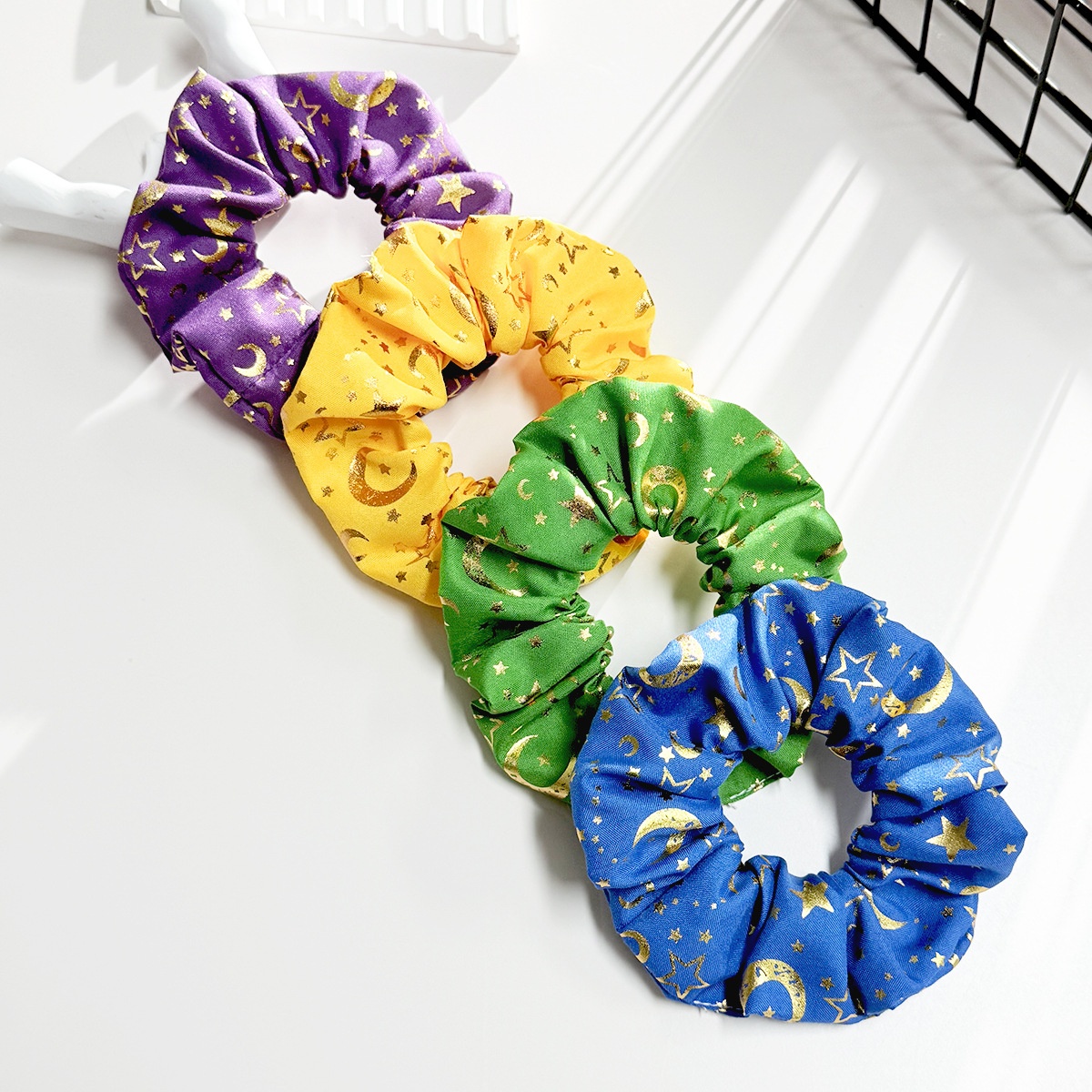 Women's Star & Moon Cloth Hair Tie in Yellow, Stylish All-Season Hair Accessory