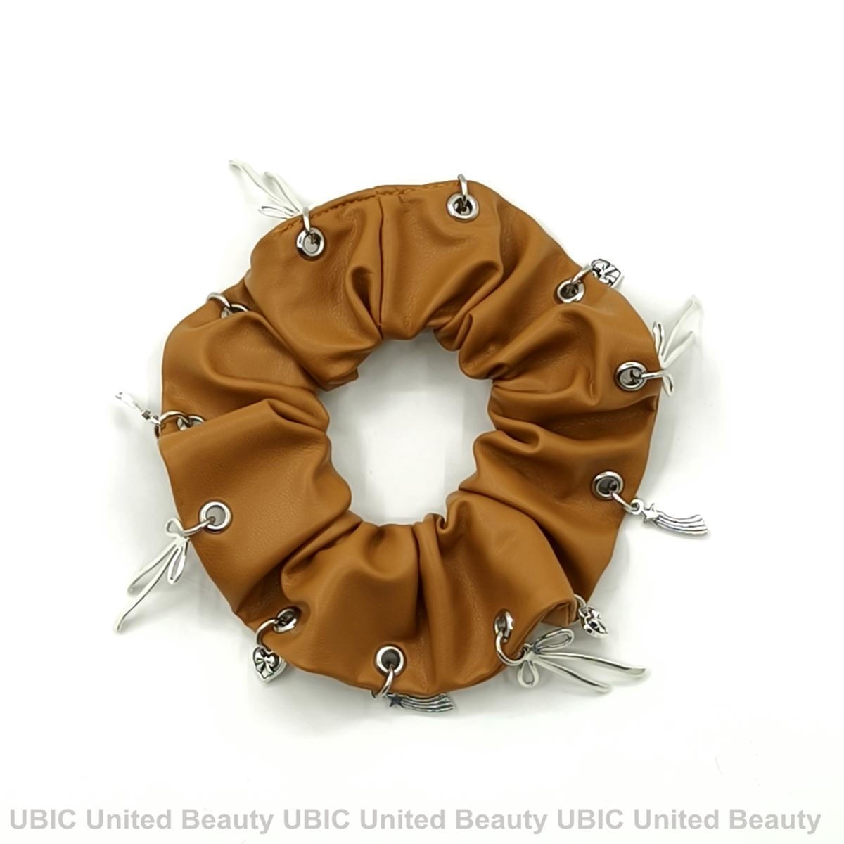 Women's Punk PU Leather Large Bow Elastic Hair Tie Metal Buckle Solid Color