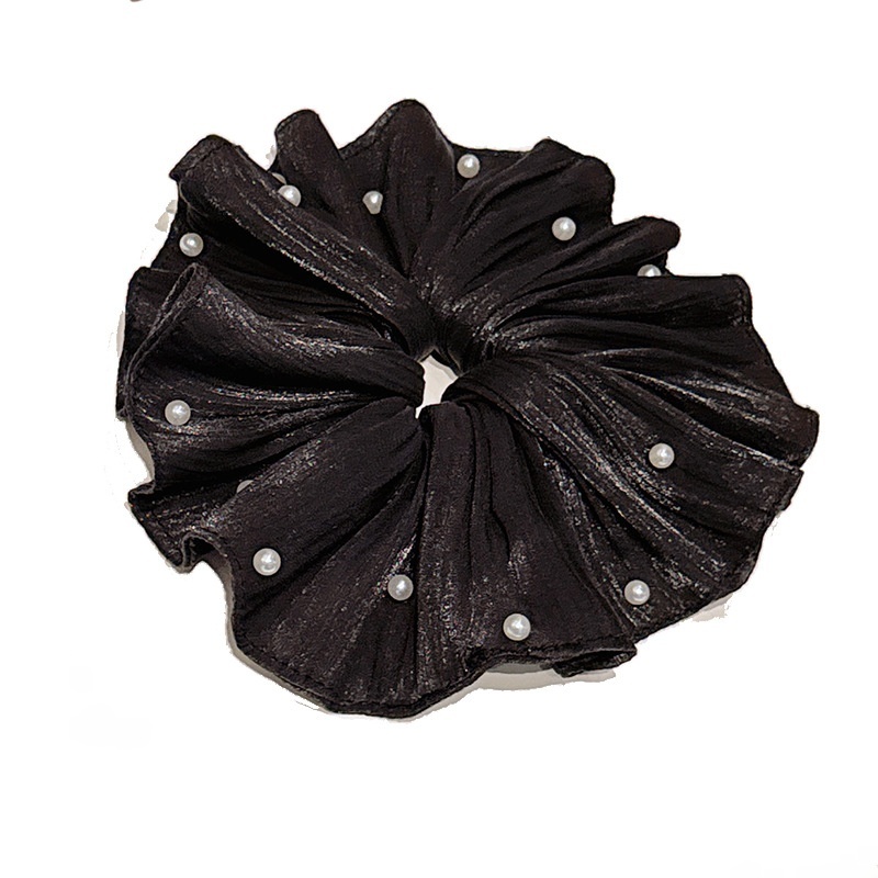 Women's Shiny Satin Pearl Large Bow Banquet Hair Tie Solid Color