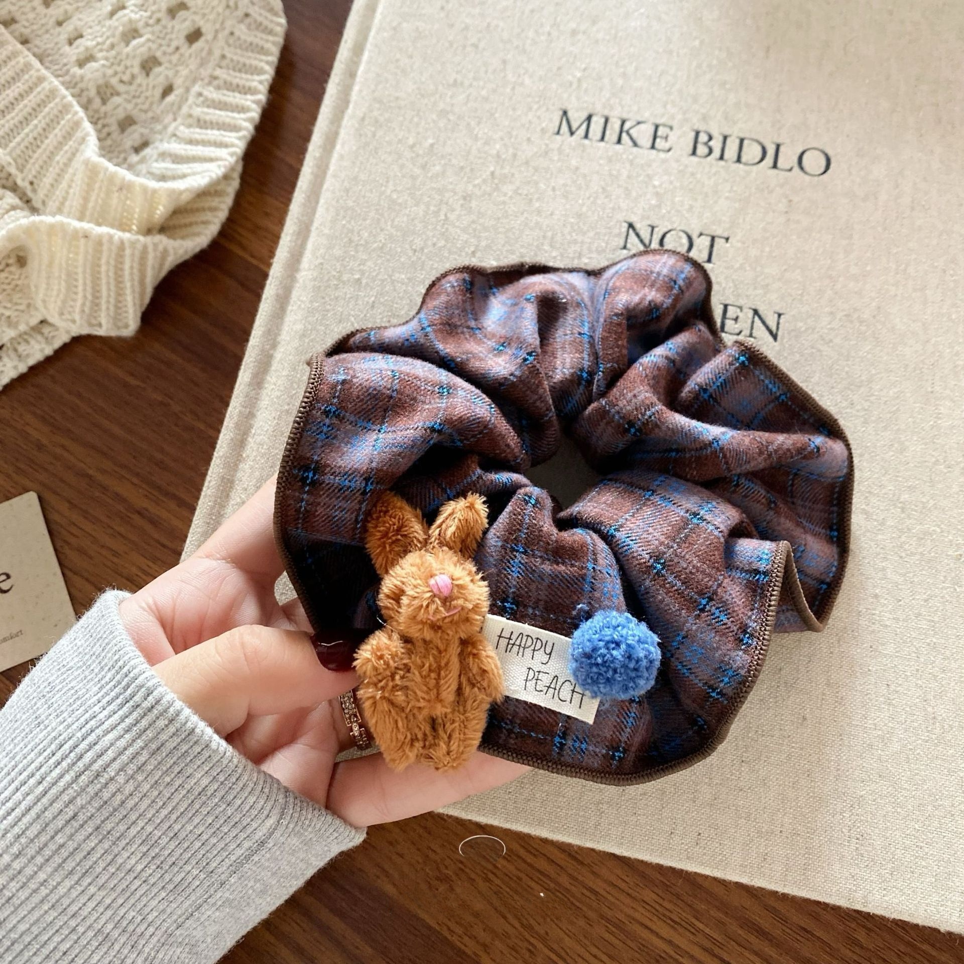 Women's Winter Fluffy Bowknot Hair Accessories Plaid Rabbit Pattern
