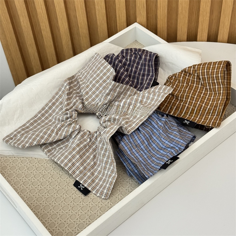 Women's Stylish Cloth Scrunchies Ponytail Holder Checkered Plaid