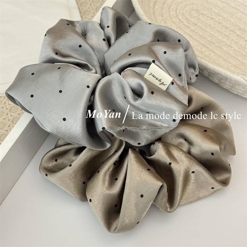 Women's Simple Summer Cloth Hair Tie Scrunchie Grey Polka Dots