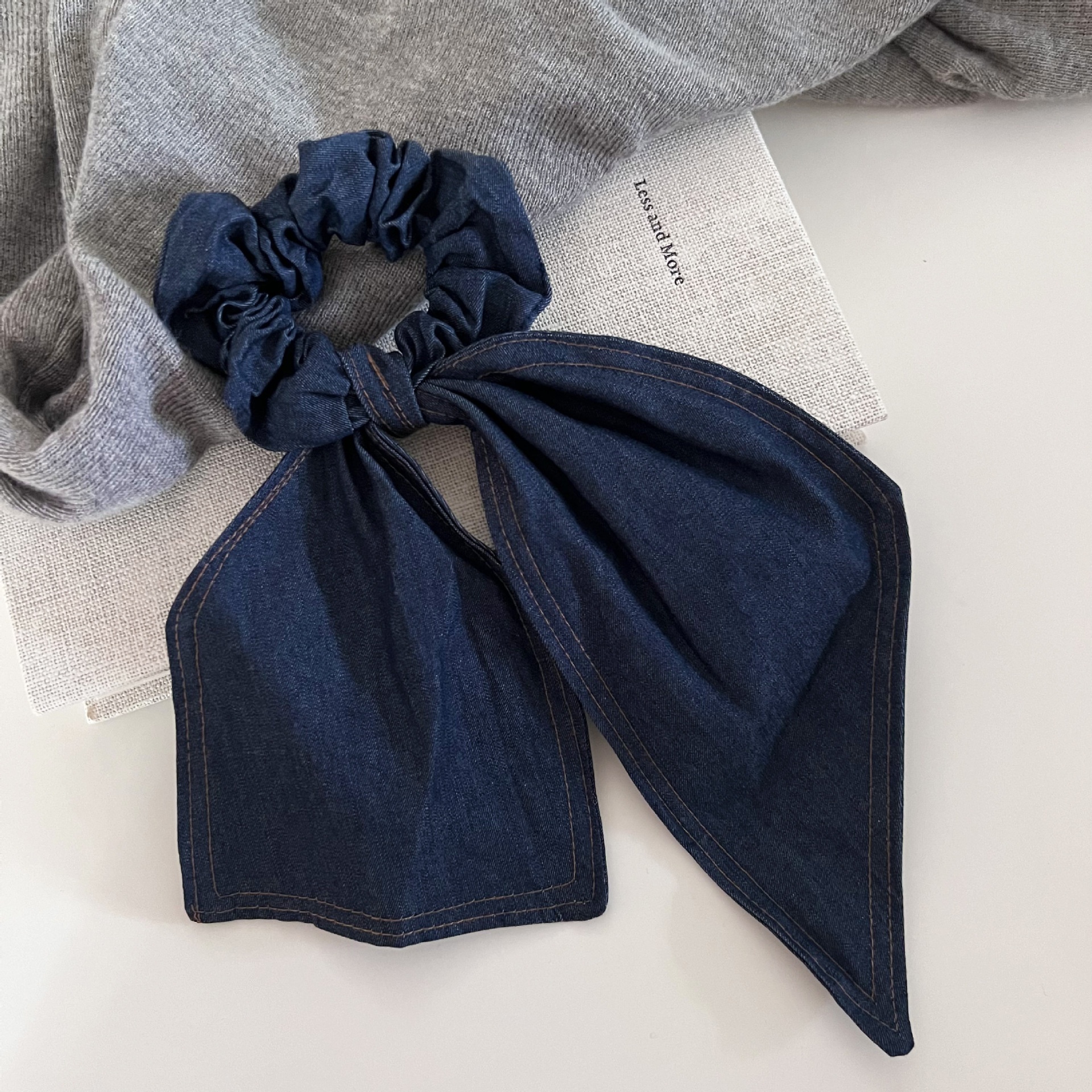 Women Lazy Styling Large Denim Ribbon Bow Hairband Accessory Blue