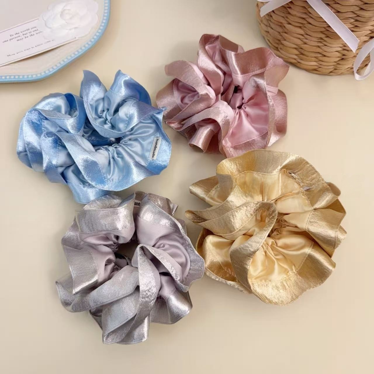 Women Girls Spring Summer Satin Bubble Braid Hair Rope Solid Pink